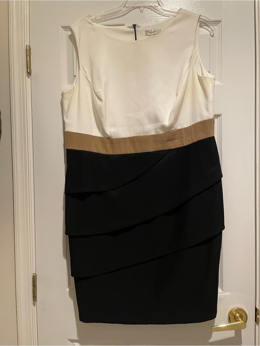 dressbarn White, Tan & Navy Colorblock Midi Dress 18w